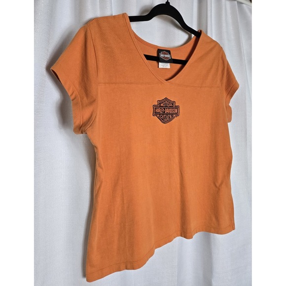Vtg Y2K Orange Womens Cap Sleeve Harley Davidson tshirt XL - Picture 2 of 10